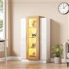 Rosebibi 74 x 40 x 120 cm armadio soggiorno con 3 ante trasparenti, vetrina lucida con LED, libreria con ripiani in vetro e cassetto, vetrina con un'altezza di 120 cm