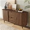 NADEUSAK Credenza 40 x 79,5 x 140 cm, colore noce, con venature verticali, due ante scorrevoli, due cassetti, gambe in legno massiccio e mobile ad angolo arrotondato per il soggiorno