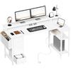 Yaheetech Scrivania Angolare con Cassetti, 140×68 cm, Scrivania ad Angolo Reversibile con Prese di Corrente e Porta USB, Scrivania Salvaspazio a L con Scaffali Portaoggetti Tavolo, Bianco