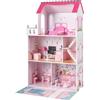 COSTWAY Casa delle Bambole a 3 Piani in Legno, Casa Barbie con Scale e 17 Pezzi di Mobili Completi, Villa da Principessa Fai-da-Te Giocattolo per Bambini 3+ Anni, 74,5 x 63 x 120,5 cm (Rosa)