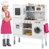 COSTWAY Cucina Giocattolo per Bambini, Cucina Legno per Bambini con Macchina del Ghiaccio, Telefono, Lavatrice, Microonde, Altezza Regolabile, Funzione Luci e Suoni, per 3+ Anni (Naturale)
