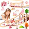 MOMOSTAR Unicorno Bambina Regalo 3-5 Anni, 74 Pezzi Pista Trenino Legno Con Elementi Decorativi Come Castelli, Unicorni, Principesse E Trenini Magnetici, trenino Giochi Bambina 3 4 5 Anni