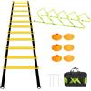 Monucep Set di accessori per l'allenamento del calcio con scala di coordinazione a 12 gradini e 6 ostacoli regolabili in altezza (20-30 cm), attrezzatura da allenamento per calcio, tennis, basket e