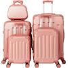 LEADZM Set di Valigie Rigide 5 Pezzi con Beauty Case, Set Valigie con Rinforzi Angolari, Luggage Suitcase Grande 23 kg in ABS (Rosa oro)