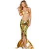 KHDFYER Body Sexy Intimo Donna 2 Pz/Set Oro Sexy Romantica Bellezza Costumi di Mare Cameriera di Sirena Donne Adulte Halloween Cosplay Sirena Fancy Dress Reggiseno Sirena Tail-Gold_S