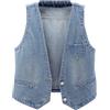 Generisch Gilet in jeans da donna, corto, vestibilità aderente, versione coreana (blu chiaro, S)