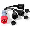 Starvortex Adattatore CEE, Ripartitore di Corrente 400V 16A da Spina a 3 Prese Schuko 230V, Distributore 16 A con Coperchio e Spina di Sicurezza Grado per Camper, Aree Industriali e Esterne, Protezione IP44