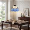 Alpinaluz lampada a sospensione Tiffany con paralume in vetro fatto a mano Ø20 cm, blu, bianco e trasparente, stile classico vintage, attacco E27, per soggiorno e sala da pranzo