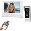 QttyElok 7 Pollici 1080P HD TUYA WiFi Video Campanello Interfono Sistema per Casa, Videocitofono con Monitor, Fotocamera Visione Notturna IR, Supporto Registrazione, Sblocco Remoto APP