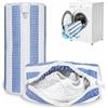 Fynley Set di 2 sacchetti per lavare le scarpe, con tendicascarpe, sacco per la biancheria, per scarpe, pulizia a 360°, chiusura lampo, ideale per scarpe da ginnastica (bianco + blu)