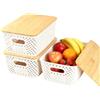 Zbozzba Organizer cucina,Scatole portaoggetti con coperchio,Salvaspazio cucinacon,Coperchio in bambù,Impilabili con maniglie per bagno cucina armadio ufficio, 3 pezzi,PP bianco
