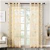 QIROGKC Tende Trasparenti Jacquard Palma Europea Set Di 2 Tende Trasparenti Trasparenti Per Finestre Per Soggiorno E Camera Da Letto,oro,L140*H260 CM