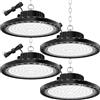 TOPAUBUB 100W Faretto LED UFO Interno 4 Pezzi, Lampada LED per Capannone 10000LM con Catena Metallica da 30CM, Driver, 6500K IP65 Plafoniera LED Garage Industrial per Campana Officina Sofftto