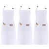 umboom 3 Pezzi Bianco Grembiule, Regolabili Cuoco Grembiule con 3 Tasche per Donna Uomo, Professionale Lavoro Grembiule per Cucina, Barbecue, Ristorante, Bar, Giardino, Pittura (Policotone - Bianco)