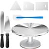 Relota 12'' piatto girevole per torte in Alluminio, kit pasticceria,argento | con 2 Spatole per Glassare, 3 Spatola Liscia, professionale Supporto Rotante per Torte per Decorazione Pasticceria, Cupcake