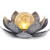 Yearninglife Lampade solari per esterni da giardino, loto, decorativa a forma di fiore di loto solare in metallo con sfera in vetro crack, lanterna a LED solare di loto, lampada solare da giardino per esterni,