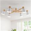 Schindora Bianco Lampadario Camera Da Letto 6 Luci,Legno E Ferro Lampadario Soggiorno A Bracci Luminosi Regolabili lampadari E27 Ø82Cm Moderno Lampadario Cucina Per Letto Casa Camera Salotto