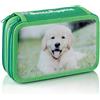 Favorit, Astuccio 3 scomparti per la scuola, Fornito di Cancelleria, 20 x 13 x 7.5cm, Sweet Puppies Verde e Rosso
