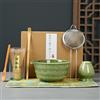 hicoosee Set Matcha da 7 Pezzi in Stile Giapponese - Kit per la Cerimonia del Tè con Frusta in Bambù, Ciotola da 500ml, Cucchiai, Setaccio, Supporto per Frusta e Panno - Accessori Completi per Matcha (Verde)