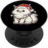 white cat winter santa hat snow winterti Gatto bianco invernale con cappello di Babbo Natale PopSockets PopGrip Adesivo
