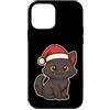 black cat winter santa hat snow winterti Custodia per iPhone 12 mini Gatto nero invernale con cappello di Babbo Natale