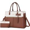 MOSISO Borsa Tote Laptop Donna, 15.6 Pollici Lavoro Pelle PU Impermeabile con Pochette e Fiocco, Borse a Mano Grande Capacita, Borsa a Tracolla Computer, Valigetta Lavoro Ufficio, Insegnante,Marrone