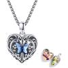 REDSUN Collana con medaglione a forma di cuore, in argento sterling 925, con farfalla, con cristalli, blu/rosa/rosso rosa, amuleto per donne, foto personalizzate, regalo per fidanzate, mogli, mamma