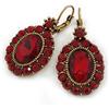 Avalaya 40 mm di altezza/ovale cristallo orecchini pendenti con chiusura a leva in tonalità oro invecchiato/tonalità rosso scuro, Misura unica, Vetro Cristallo