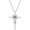 FANCIME Croce Ciondolo Collana Infinito Cuore per Donna in Argento 925 con Topazio Blu Naturale - Catena Lunghezza: 40 + 5 cm