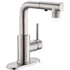 CREA - Rubinetti da cucina con doccetta estraibile, per lavabo da bagno, con maniglia singola a 3 fori per mini-bar, in stile rustico, per lavanderia da esterno, finitura nichel spazzolato