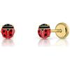 ROSA DI MANUEL Orecchini in Oro 18 Carati, 9 K, per Bambina o Donna, Modello Coccinella Colore Rosso e Nero di Qualità, Chiusura di Sicurezza