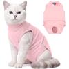 Hjyokuso Body per gatti dopo chirurgia, morbido ed elastico, con bottoni automatici, traspirante, per gatti femminili e maschi, protezione contro le perdite dopo l'intervento chirurgico, rosa, S