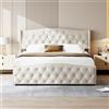 BestAlice Letto matrimoniale imbottito 140 × 200cm, letto contenitore con spazio di archiviazione, morbido letto imbottito in materiale di flanella con decorazione unghia in salice,beige (beige 140)
