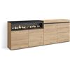 Skraut Home | Credenza | Mobile, Buffet, Stoccaggio | 207x75x35 cm | Camera da letto, stanza | Camino elettrico | Cassettiera | Stile moderno | Rovere