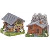 2er Set Cuccia di montagna circa 4 cm e capanna circa 3 cm come decorazione, decorazione per feste, decorazione regalo, statuetta decorativa da tavolo, miniatura da collezione e bricolage