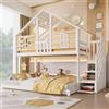 Soweiz Letto a castello 90 x 200 cm + 140 x 200 cm, design casalingo finestra, scaletta ripiani, letti in diverse misure, senza materasso, bianco e naturale