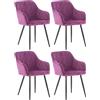 CLP Set 4 Sedie Da Pranzo Shila Fodera A Rombi I Poltroncina Salone Comfort In Velluto O Stoffa Con Braccioli, Colore:viola, Materiale:Velluto