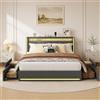 JiaOyu Letto imbottito 180 x 200 cm con funzione di ricarica USB e testata LED, letto con 4 cassetti, letto matrimoniale giovanile con somier stabile in legno, senza materasso (grigio scuro, 180 x 200