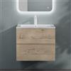 doporro Mobile Bagno Sospeso Rovere 60 cm con Lavabo in Resina Bianco - Design Moderno con Cassetti a Chiusura Rallentata, Serie Aqualis