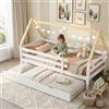 Lexiou Letto per casa sull'albero, letto singolo, letto per bambini, letto estraibile, letto scorrevole con ruote inferiori, in legno massello, letto bianco, sedia sottotetto colore naturale (90 x 200