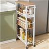 Kssiaz Carrello Portaoggetti Sottile con Ruote, Carrello a 4 Ripiani con Maniglia, 7,1 di Profondità, Altezza Regolabile, Scaffale Mobile Multiuso per Cucina, Bagno, Lavanderia, Bianco