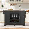 Kelodan Carrello da cucina 120 x 45/70 x 92 cm, con piano di lavoro pieghevole, isola su ruote con porta vino, porta vetro, portaspezie e porta asciugamani, nero