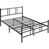 LIFEZEAL Struttura del letto in acciaio, 160 x 200 cm, rete matrimoniale per adulti, con testiera, 9 gambe per letto robusto, carico 300 kg, colore nero