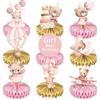HEYOMI 9pz Centrotavola Battesimo Bimbo, Decorazione Orsetto Blu Battesimo Bambino, Gender Reveal Party Decorations Addobbi Tavola 3D Orso per Nascita Compleanno Bimbo Baby Shower (Rosa)