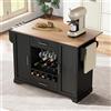 VIEKOS Carrello da cucina con piano di lavoro pieghevole, isola da cucina su ruote con scaffale per vino, porta bicchieri, portaspezie e porta asciugamani, 120 x 45/70 x 92 cm, nero - Carrello da