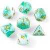 QUTHZZHY DND Dice - Set di 7 dadi da gioco DND, per Dungeon e Dragon, D&D, giochi di ruolo, Pathfinder, giochi da tavolo, MTG, dadi da gioco RPG, giochi da tavolo (verde chiaro bianco + scritta dorata