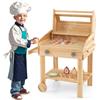 COSTWAY Barbecue Giocattolo per Giardino in Legno di Abete, Griglia Carrello Bambini con Cibo, Set Cucina Giocattolo con 25 Accessori BBQ, 53 x 36 x 63 cm, per Bambini 3+ Anni