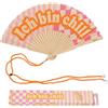 Fisura - Ventaglio in legno con messaggio "Ich bin chill", ventaglio a mano moderno e colorato rosa con laccetto incluso, accessorio estivo originale, idea regalo divertente, 42,5 x 23 cm