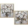 DRW Quadro con fiori in legno con cornice dipinta a mano in bianco e verde 80x3,5x80cm