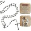 DRW Rosario metallo Madonna di Lourdes con scatola metallica 3x1x50 cm